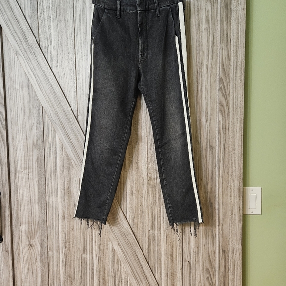 MOTHER Insider Striped Crop Step-Hem Fray Jeans in Guilty Racer - Picture 3 of 13